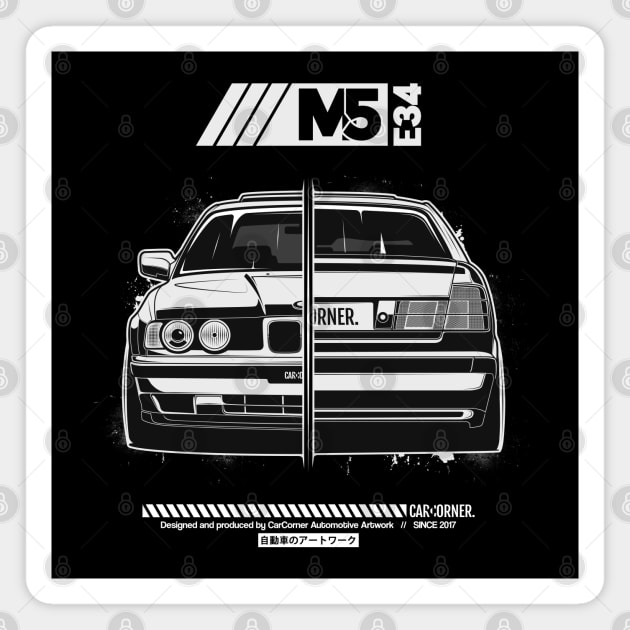 EDM - E34 M5 Black BG - CarCorner Magnet by CarCorner - Automotive Artwork